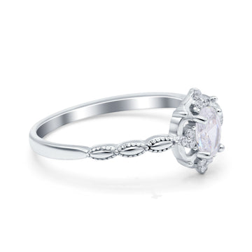 Oval Vintage Floral Engagement Ring Simulated CZ 925 Sterling Silver
